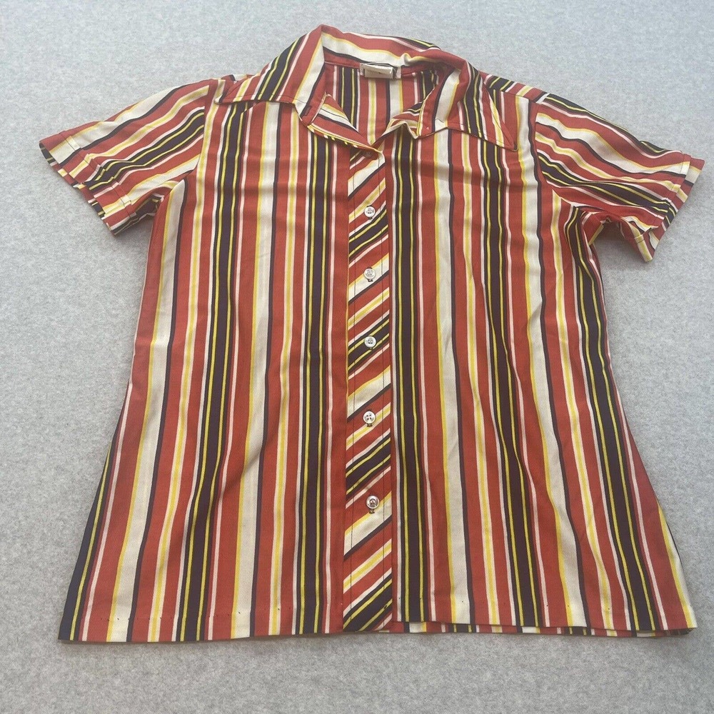 Lucky Winner Blouse Womens Size 13 / 14 Button Up Shirt Vintage 70s Qiana Fabric
